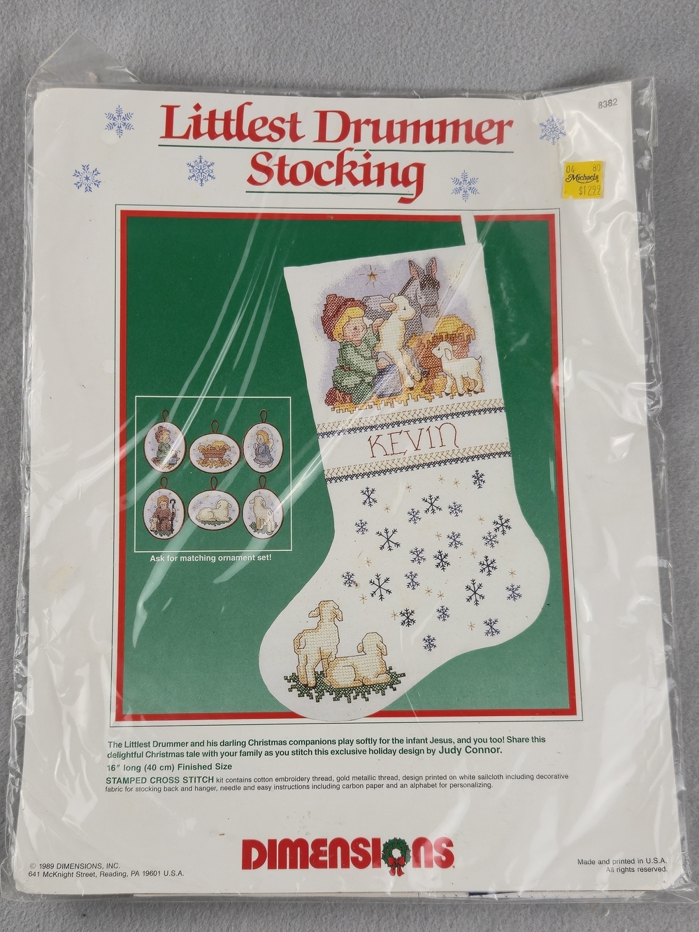 Dimensions Vintage 1989 Littlest Drummer Stocking Stamped Cross Stitch Kit 8382
